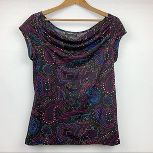 Travel Elements Scoop Cowl Neck Bright Paisley Top